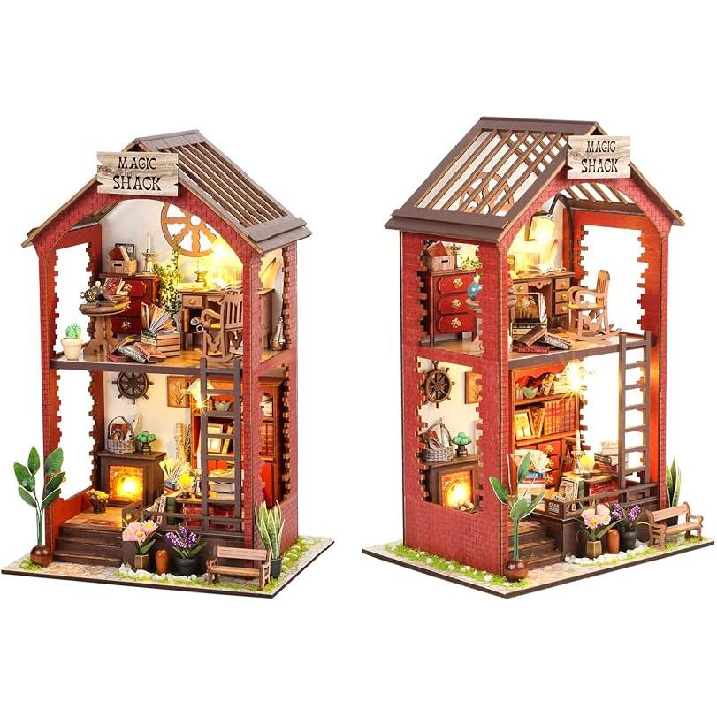 DIY Book Nook Miniature Kit, DIY Booknook Bookshelf Insert Decor, 3D Wooden Puzzle Booknook Miniature Kit for Creative Assembled Bookends (Romantic Martin S Book House
