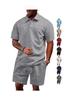 Men's Summer Jacquard Button Lapel Short Sleeve Polo Shirt & Shorts Set