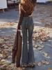 Cross-Border Tassel Cement Gray Micro-Flare Jeans: Women's 2026 Spring/Summer Elastic Slimming Retro Pants with Frayed Hem