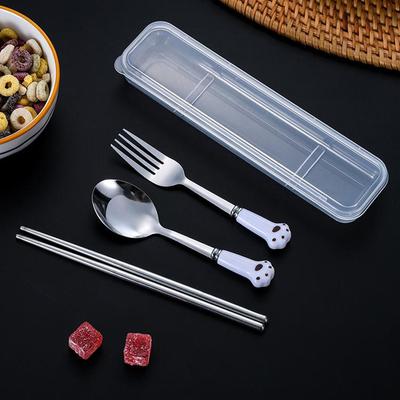 Cat Claw Stainless Steel Tableware Set Portable Cutlery Fork Spoon Chopsticks Three-Piece Suit With Box Travel Flatware Gift