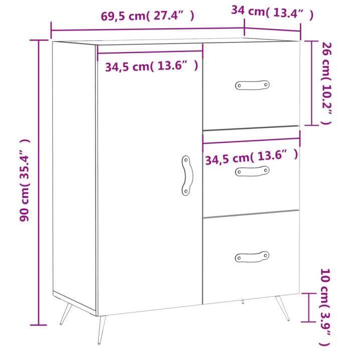 VidaXL Buffet blanc 69,5x34x90 cm bois d'ingénierie 827884