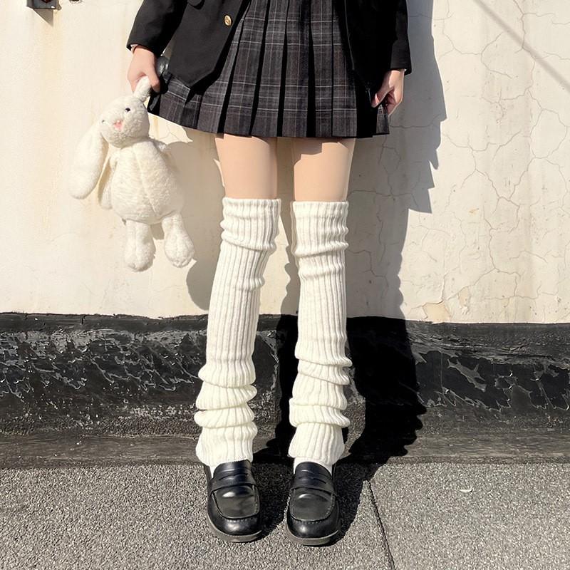 Womens Knee-High Knit Leg Warmers Cotton Blend Over-the-Knee Socks Lolita JK Streetwear Winter