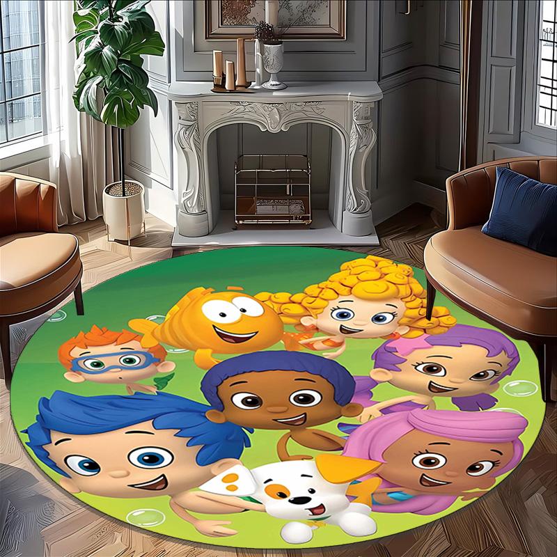 1pc Bubble Guppies Print Round Carpet Chair Round Carpet Suitable for Bedroom Living Room Home Decorative Carpet