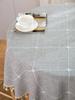 Solid Embroidery Lattice Tablecloth Cotton Linen Dust-Proof Checkered Table Cover For Kitchen Dinning Tabletop Decoration