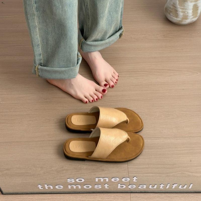 

Retro flat toe cool slippers summer new seaside beach shoes with skirt simple flip-flops 40