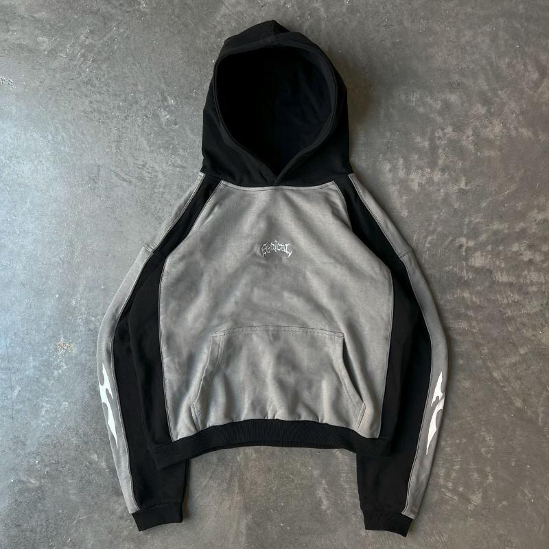 Felpa con cappuccio pullover a maniche lunghe y2k di tendenza street europea e americana a blocchi di colore