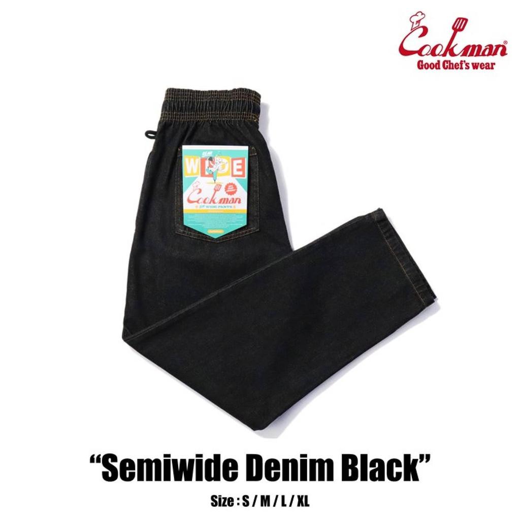 COOKMAN Chef Long Denim Size Medium Pants, Semi-Wide, Pants, Black, 231-23887,