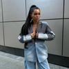 Vysoko módna džínsová patchwork bunda: Jesenné voľné, nadmerné veľkosti, trendy, všestranné dámske streetwear