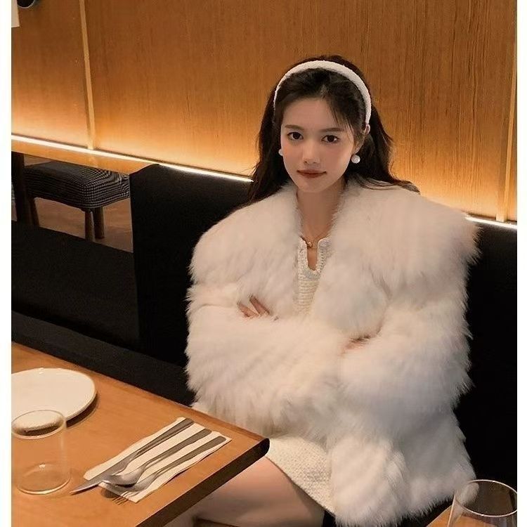 Imitation fox fur imitation fur coat winter big fur collar coat women's thickened long furry small fragrant wind