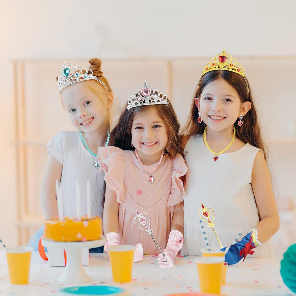 DERAYEE Princess Gloves for Cosplay, Princess Elsa, Kids' Frozen Costume, Frozen Gloves, Party Tiara, and Magic Wand Accessory Set for Ages 6 and Up