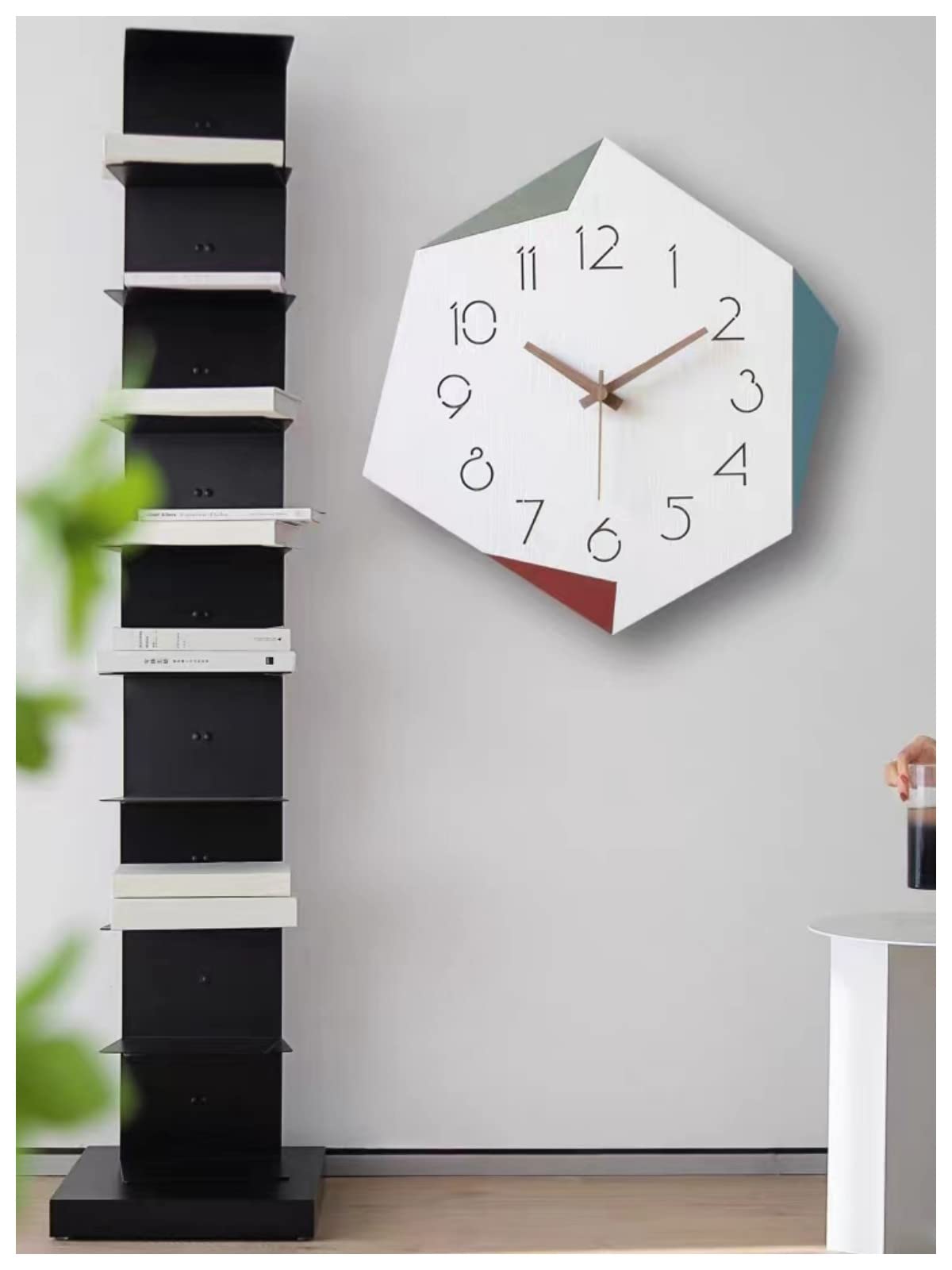

TanKoons Wall Clock Stylish and Popular White Wood Grain Silent Recessed 3D Engraved Continuous Second Wall Unique Irregular Quartz Room Wedding Gift