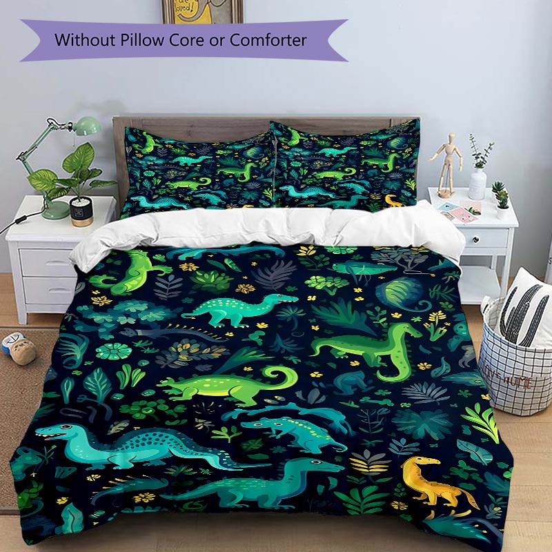 3pcs Dino Jungle Bedding Set, Includes Without Pillow Inserts, Soft Comfortable Bedding Set,All-Season Use A0924048
