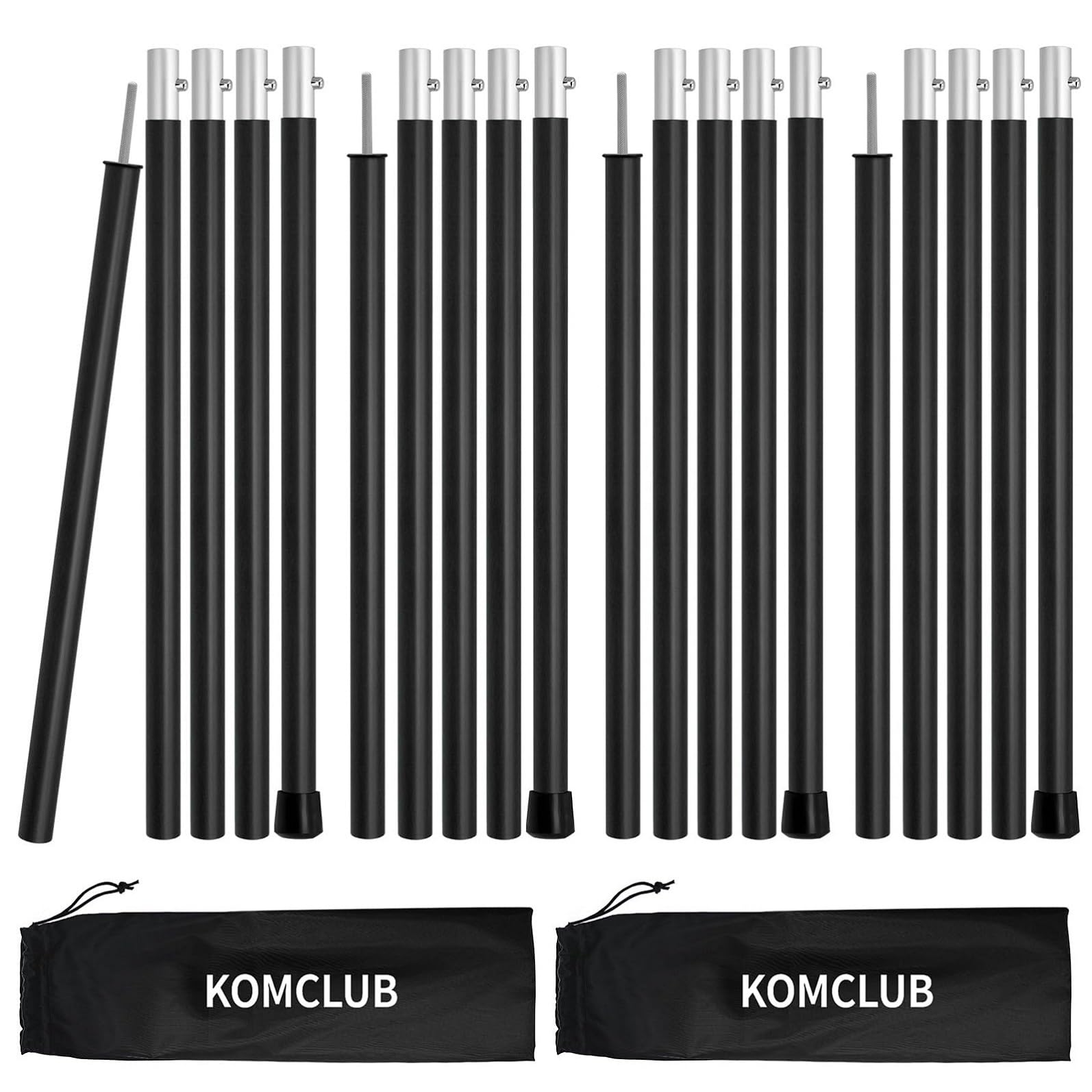 

KOMCLUB Tent Pole, Tarp Pole, 75cm to 190cm Total Length, 19mm Diameter, Aluminum, 5 Section Interlocking Pole, Set of 4, Bush Button Type, Easy to