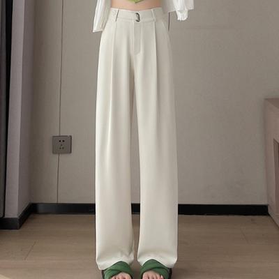 Autumn Solid High Waist Casual Women's Suit Pants Fashion Simple Loose Straight Wide Leg Pants Women Elegant Slim Fit Office Ladies Trousers 26036