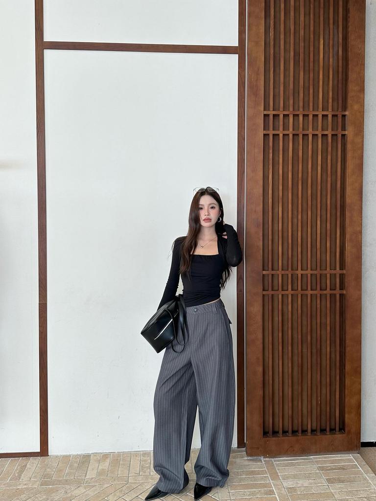 Lu Sheng Unisex Retro Striped Grey Casual Pants - Old Money Style Loose Western Trousers