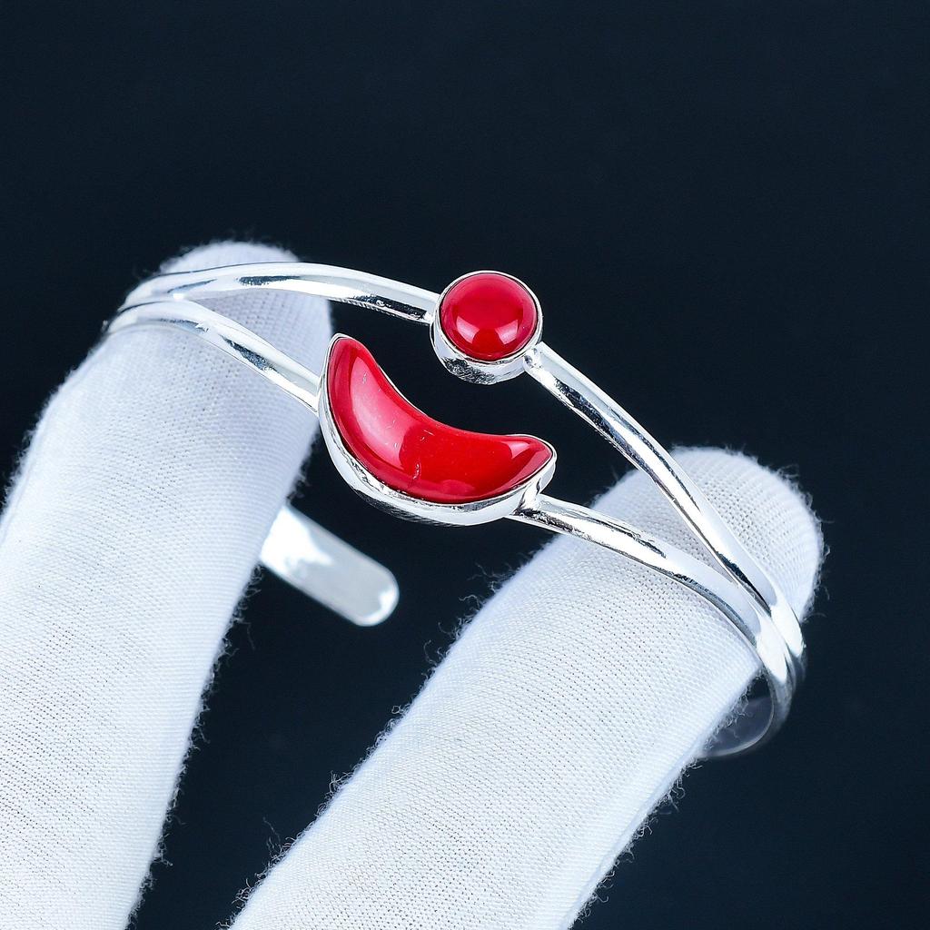 Piatră prețioasă Coral Roșu Natural Manșetă Brățară Handmade Argint Sterling 925 Manșetă, Brățară Coral Roșu Pentru Soție, Brățară Unisex, Cadou de Ziua de Naștere
