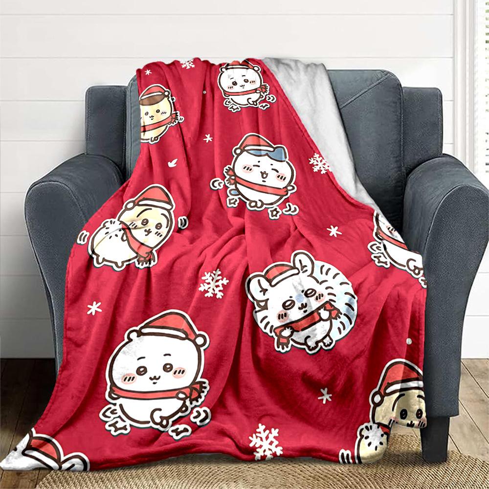 1pc Chiikawa Cozy Print Blanket Lightweight Warm Flannel Throw Blanket For Sofa, Bed, Living Room