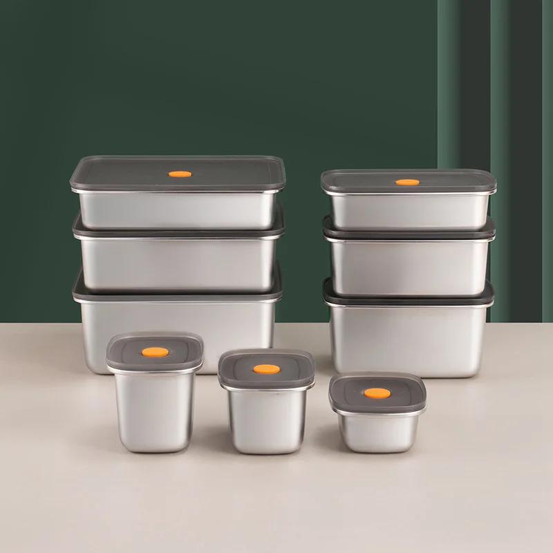 304 Stainless Steel Refrigerator Food Containers With Sealed Lids Vacuum Food Sealed Lunch Box Storage Fresh keeping Box