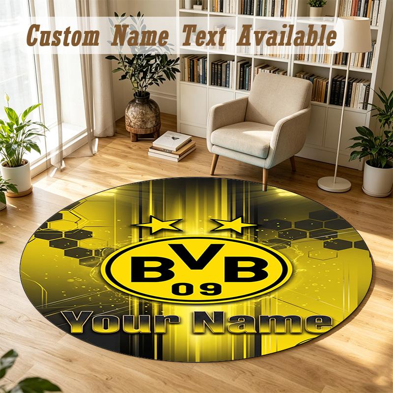 Round Rug Custom NameBorussia Dortmund Pattern Non Slip Carpet Home Floor Decor