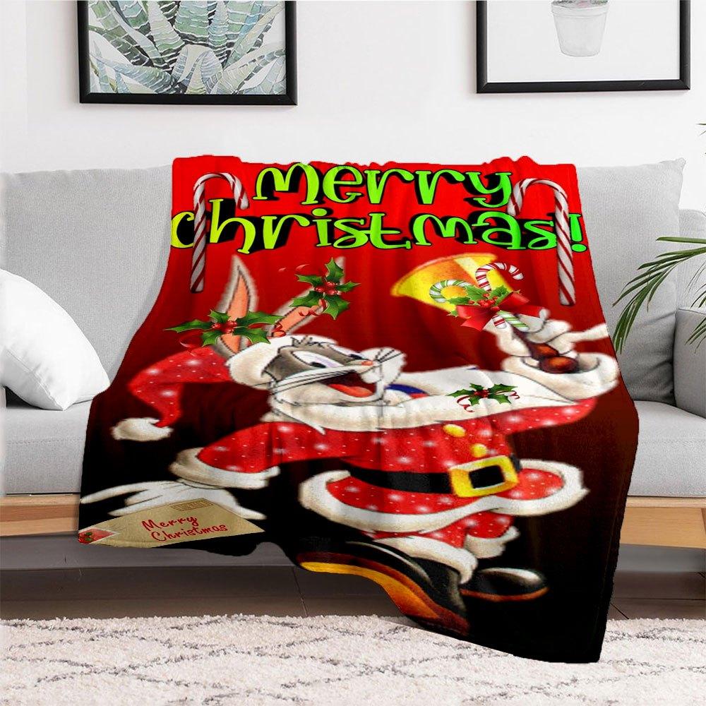 Christmas Bugs Bunny Santa Claus Greeting CardBlanket Flannel Throw Blanket for Sofa, Bed, Travel, Camping, Office