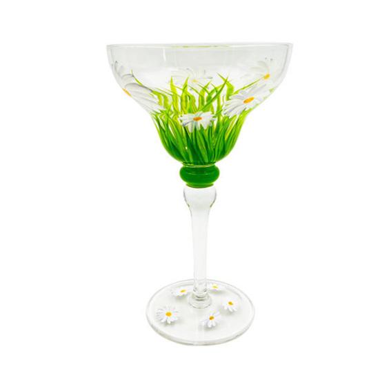 jijijing Mexican Hand Painted Margarita Glass, Champagne Cocktail Glasses, Modern Bar Goblet Drinkware for Kitchen Table Party Decoration G