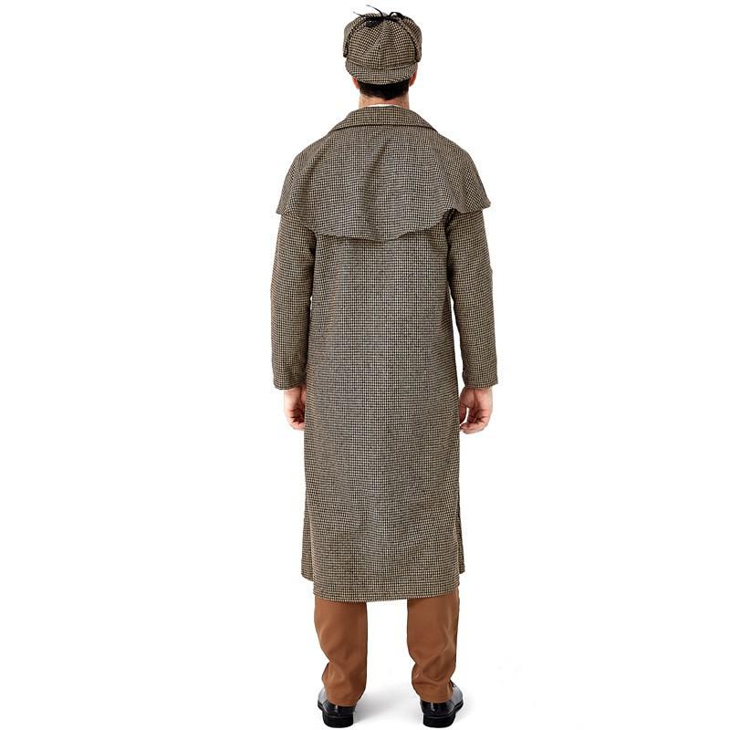 Halloween Male Costume Sherlock Holmes Vintage Plaid Trench Coat Stage Performance