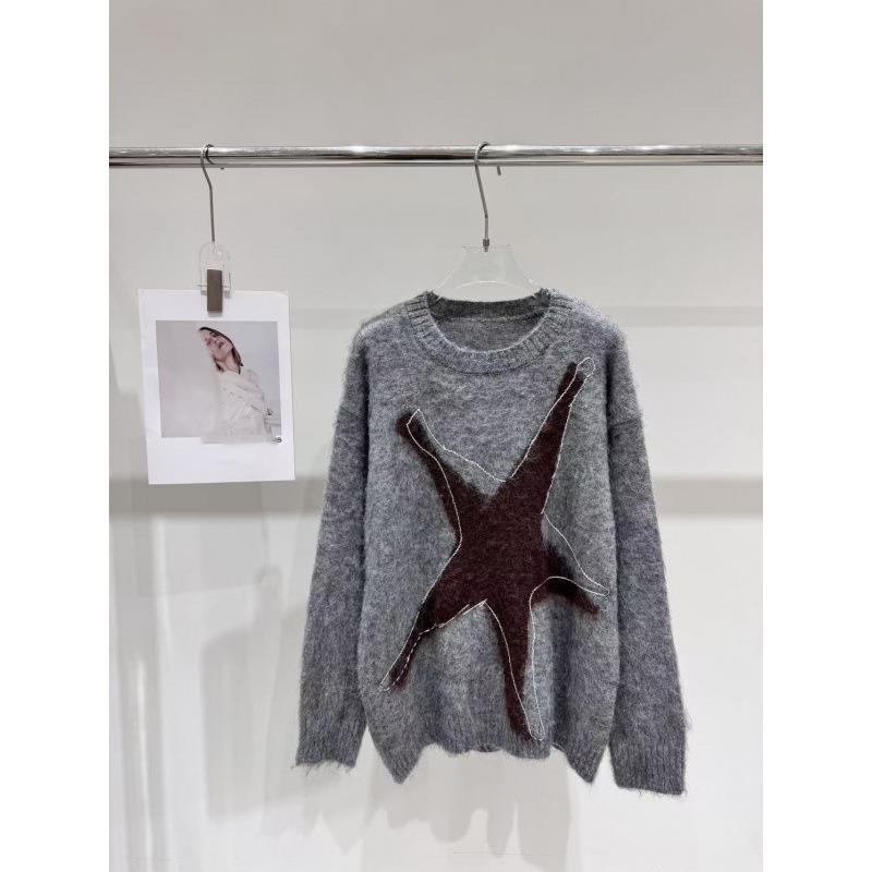 European High-Quality Star & Moon Mohair Knit Sweater - Loose, Versatile, and Stylish