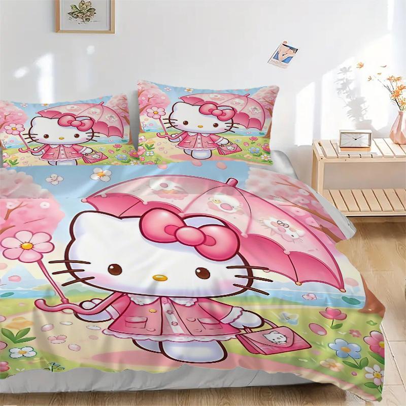 

3pcs Hello Kitty in a Pink Garden Print Cover Set Ultra Soft, Breathable, and Comfortable Bedding with Stylish Design for Bedroom and Guest Room 135x200cm