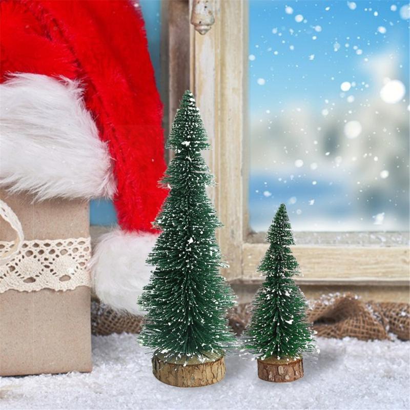 Realistic Miniature Christmas Tree Wood Base Desktop Christmas Tree Ensembles with Realistic Snowy Appearance