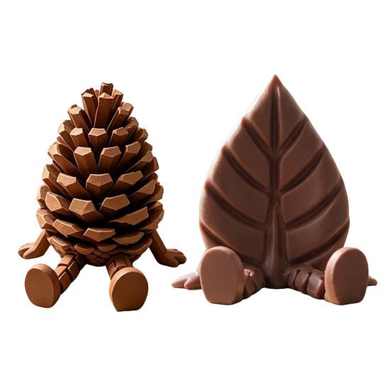 Handheld Flexible Hinge Figurine 3D Printed Pinecone & Leaf with Posable Jointed Legs, Decoration Articulated Desktop Decor, Forest-Themed Shelf