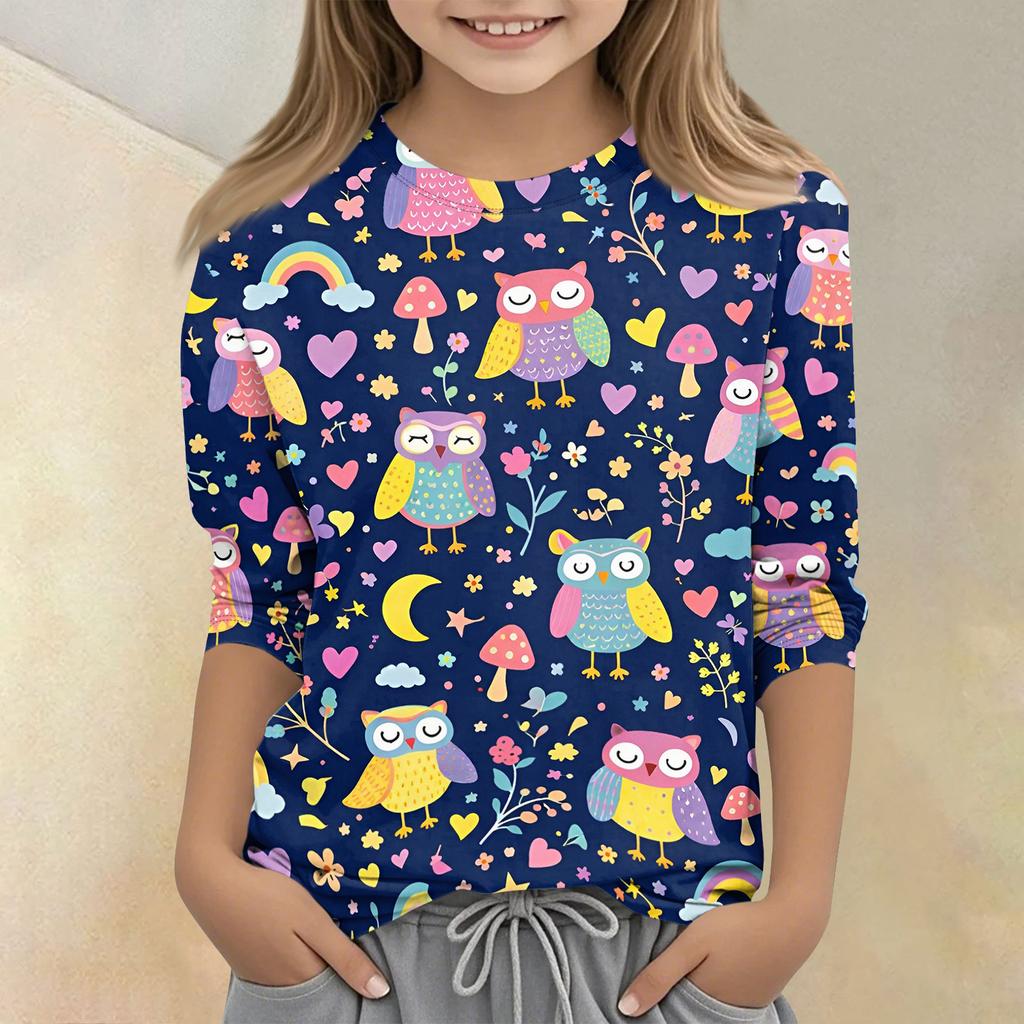 Children's Printed Round Neck Seven Quarter Sleeve Casual T-shirt