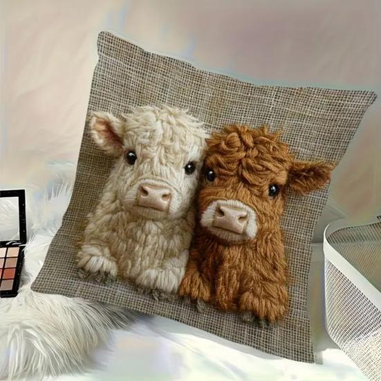 Highland Cow Pillow Cover Cute Cow Pattern Pillowcase with Hidden Zipper Home Decor Throw Pillow Case for Farmhouse Living Room Bedroom Sofa