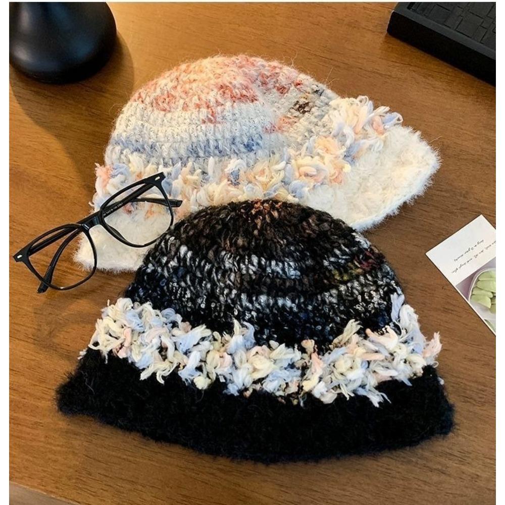 Plush Knitted Bucket Hat Women's Autumn and Winter Bucket Hat Warm and Cold Ear Protection Plush Hat