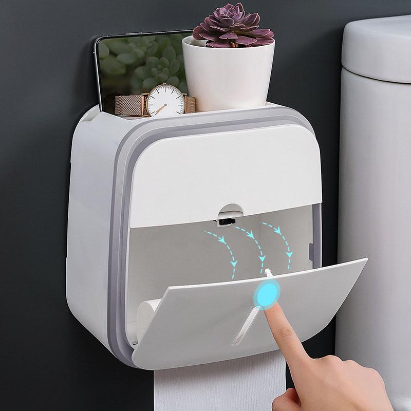 Wall Mounted Tissue Box Holder Strong Bearing Tissue Dispenser with Transparent Viewing Window for Home Bathroom Grey