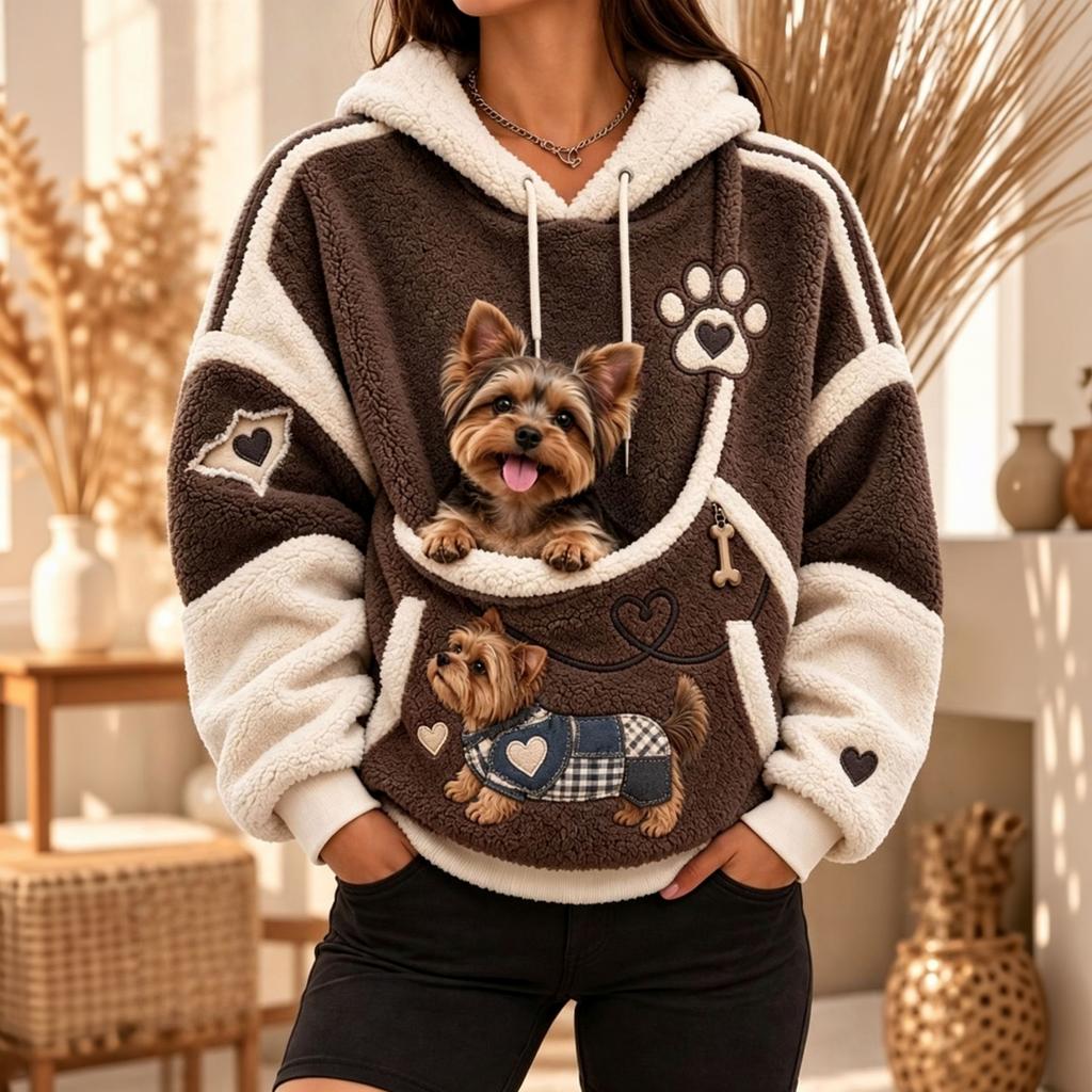 Women's Hoodie with Front Pet Pouch for Small Cats and Dogs, Pullover Sweatshirt