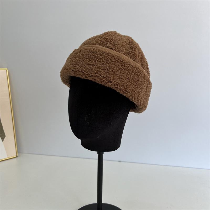 

Теплая, легкая и теплая шапка из овечьей шерсти, бежевая шапка-дыня из меха яппи, защищающая от холода, зимняя мужская и женская шапка-лендлорд M（56-58cm）