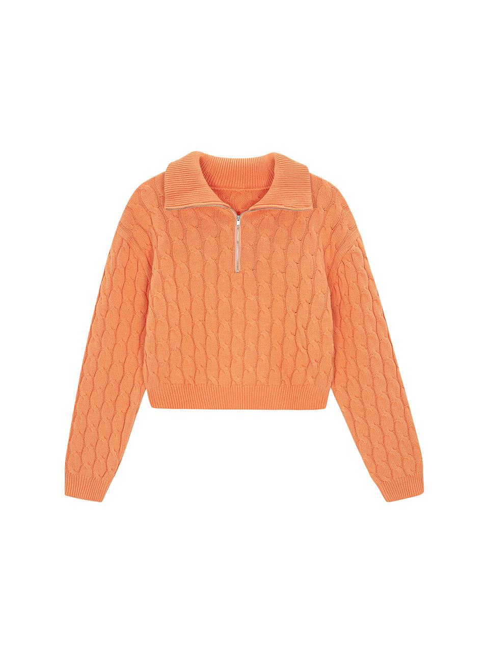 Salad Basket Cabled Half Zip-Up Pullover - Orange