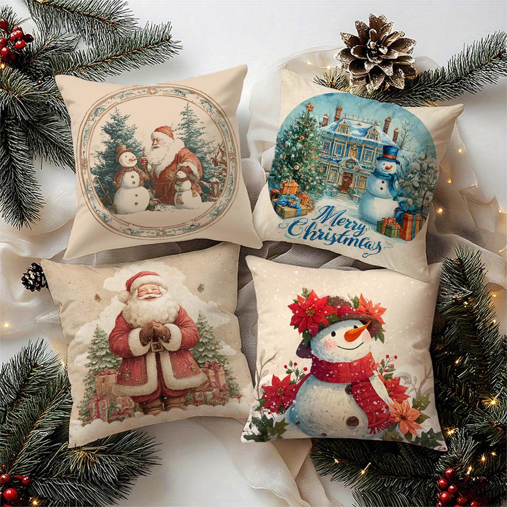 Santa And Snowman Pillowcase Designsuitable For Sofa Car Bedroom Decorative Cushion Cover Pillow Cover