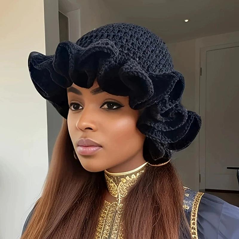 Colorful Crochet Ruffle Bucket Hat Warm Stretch Knit Hat New Year Celebration Women'S Fashion Handmade Beanie Hat Tool Tentacle