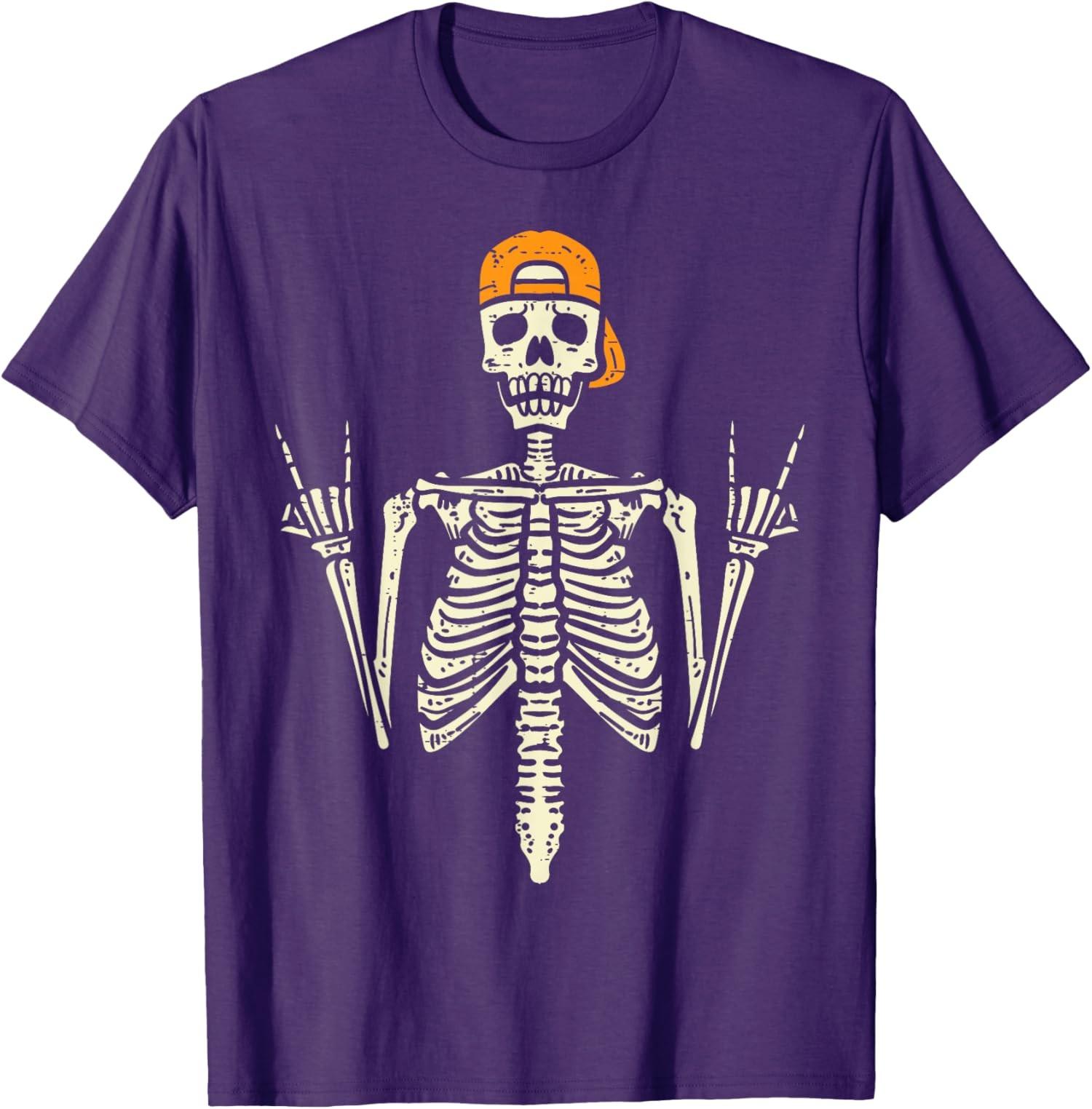 Rocker Skeleton Cap Skater Cool Halloween Punk Unisex T-Shirt S