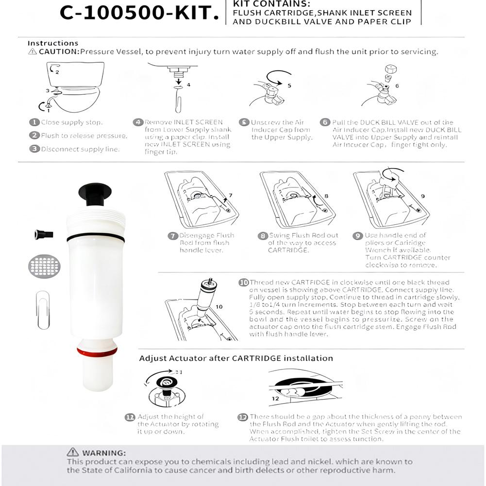 C100500K Cartridge Kit Replacement for Flush Valve Assembly Suitable for Flushmate Pressure Assist Tank Models