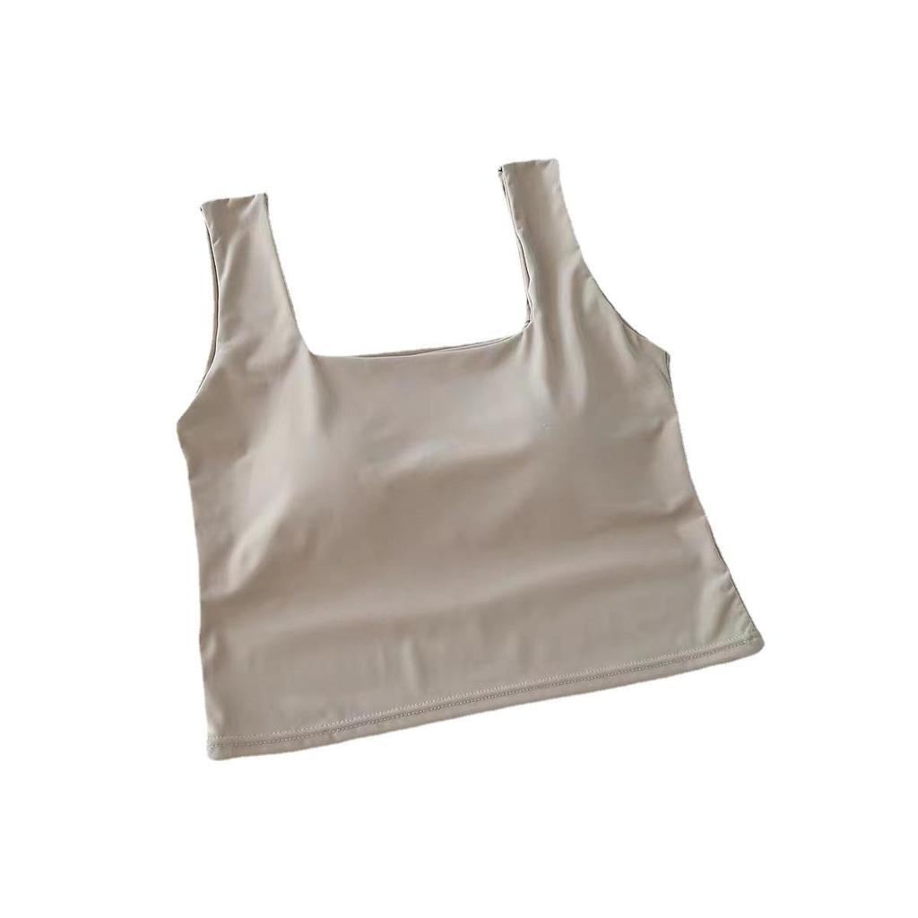 Women's Solid Color Square Collar Sports Vest with Wide Straps and Chest Pad
