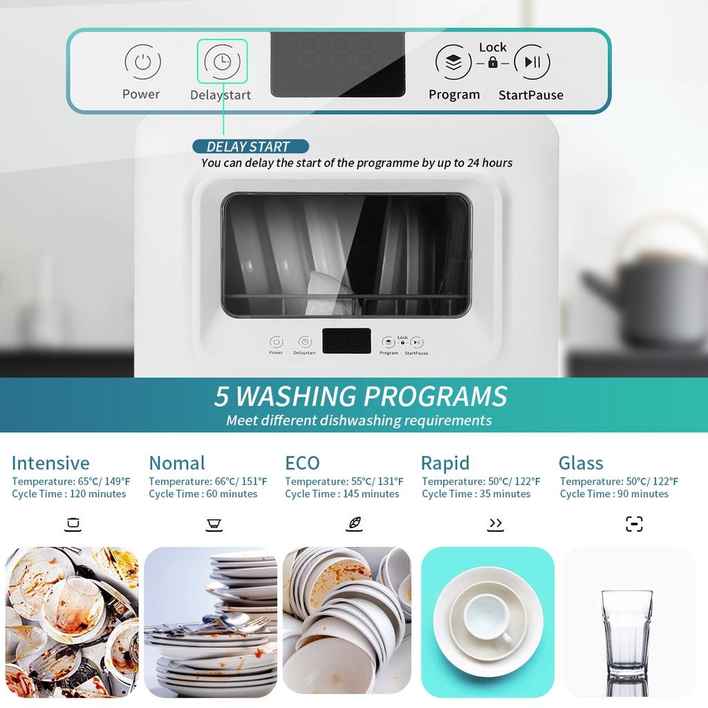 785W Automatic Countertop Dishwasher Disinfecting Cabinet  2/3 Place Setting Desktop 5 Washing Programs Dish Washer Machine UK/US Plug