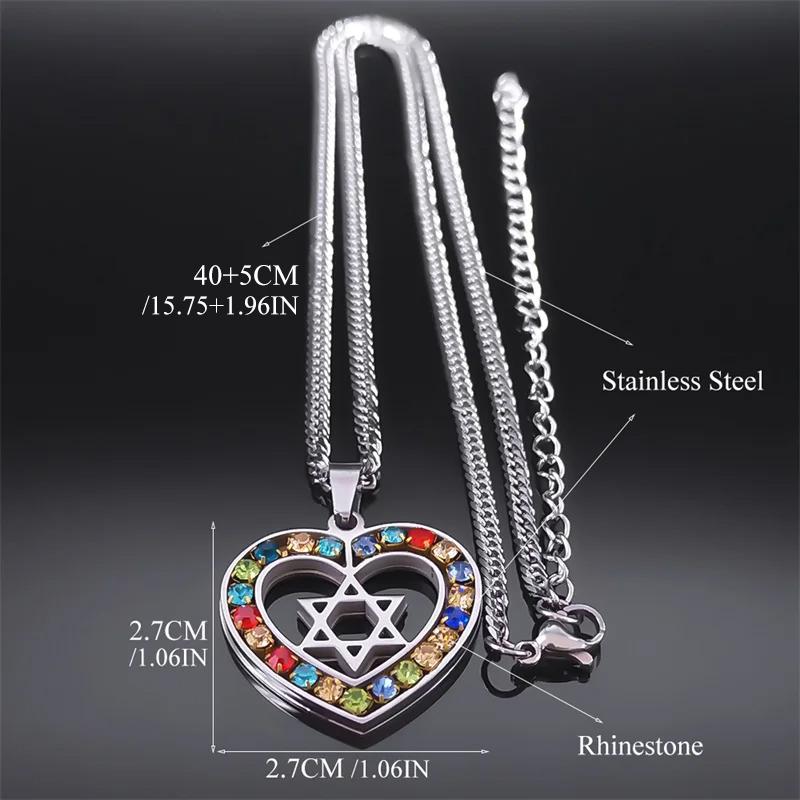 Hexagram Heart Shape Necklace for Women Men Silver Color Stainless Steel Jewish Star of David Necklace Jewelry collares N6474S02