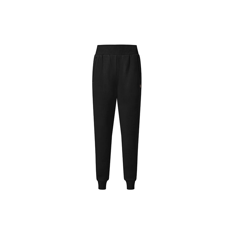 FILA Athletics Basic Cuffed Simple Solid Color Knitted Sports Long Pants Women Bottoms Deep-Black A11W241610F-BK