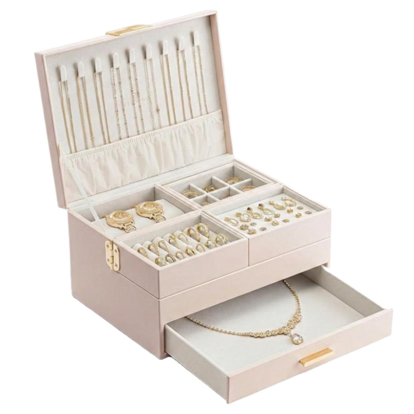 

Large Capacity 3-layer Jewelry Storage Box, Women s Jewelry Box With Retractable Trays And Drawers. One Size розовый
