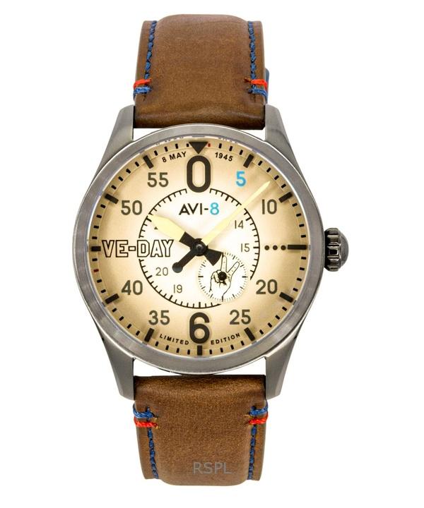 AVI-8 Spitfire Type 300 VE-Day 80th Limited Edition Leather Strap Cream Dial Automatic AV-4073-02 Men's Watch