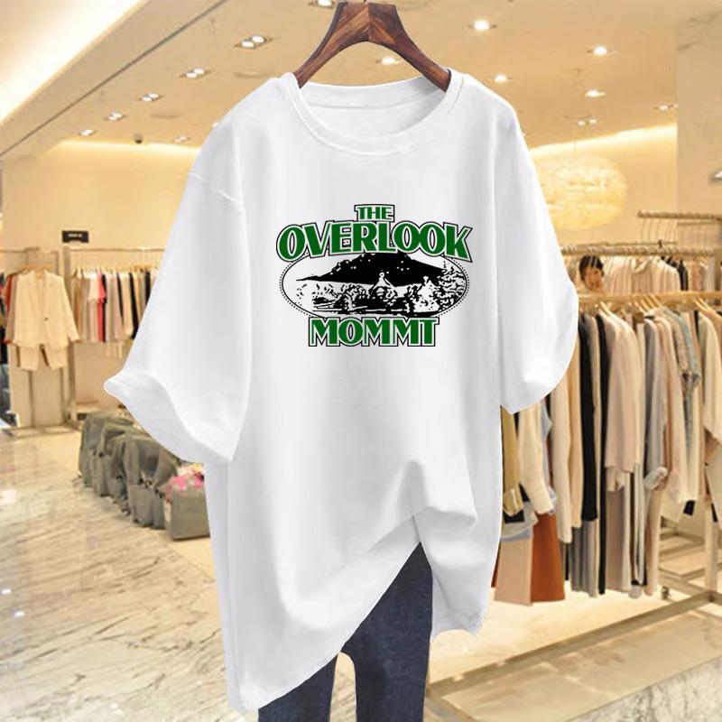 

Summer new 2025 round neck print casual versatile cotton short-sleeved black t-shirt women s loose ns tide S