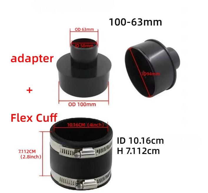 100mm to 53mm reducer and 4inch dust control flex cuff with hose clamp Dust Collection Fitting for Woodworking Dust Collection