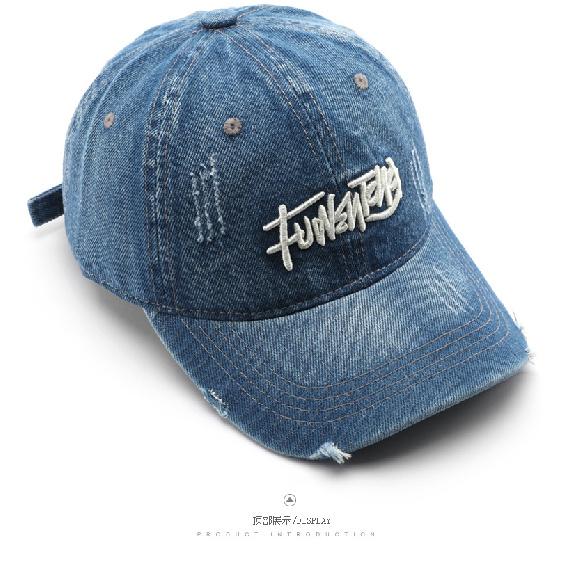 Retro washed denim baseball cap with letter embroidery, suitable for outdoor activities, travel, and sun protection